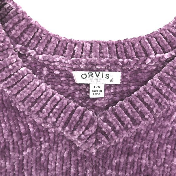 Orvis Womens Chenille Tunic Pullover V-Neck Sweater L Mauve Pink - Picture 4 of 6